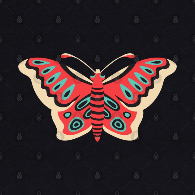 FOLK FLUTTER Folk Art Butterfly in Retro Red Turquoise Black Cream - UnBlink Studio by Jackie Tahara by UnBlink Studio by Jackie Tahara